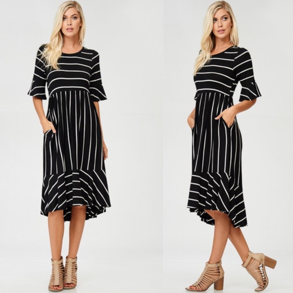 Bellanblue Dresses & Skirts - CHARLA Striped Midi Dress - BLACK